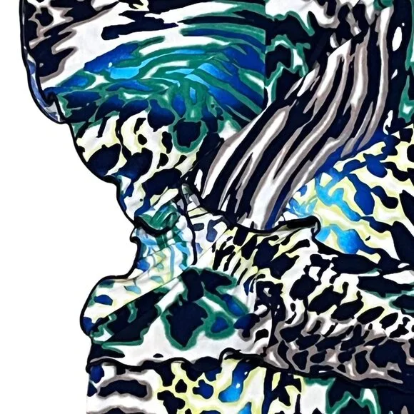 N Touch Ruffle Blouse 3X/4X Multicolor Animal Print Stretch Flutter Sleeve Plus - Picture 4 of 8